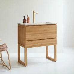 Edgar Pink 80 Cm Solid Teak And Premium Terrazzo Vanity Unit Ref. 6072 -TIKAMOON Sales 1200 1200 edgar pink 80 solid teak and premium terrazzo vanity unit 3