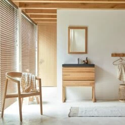 Edgar Solid Teak And Lava Stone Bathroom Cabinet 80 Cm Ref. 3420