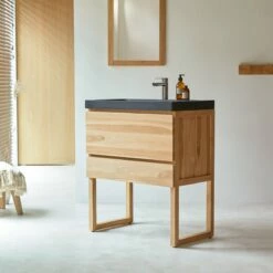 Edgar Solid Teak And Lava Stone Bathroom Cabinet 80 Cm Ref. 3420 -TIKAMOON Sales 1200 1200 edgar solid teak and lava stone bathroom cabinet 80 cm 3