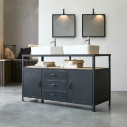 Industriel Solid Mango Wood And Metal Vanity Unit 140 Cm Ref. 2246 -TIKAMOON Sales 1200 1200 industriel solid mango wood and metal vanity unit 140 cm 3