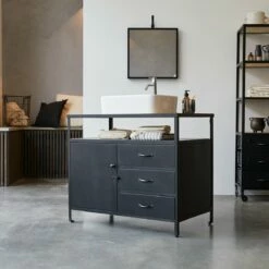 Industriel Solid Mango Wood And Metal Vanity Unit 95 Cm Ref. 2424 -TIKAMOON Sales 1200 1200 industriel solid mango wood and metal vanity unit 95 cm 3