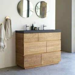 Karl Solid Oak And Lava Stone Bathroom Cabinet 120 Cm Ref. 2362 -TIKAMOON Sales 1200 1200 karl solid oak and lava stone bathroom cabinet 120 cm 3