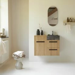 Line Solid Oak And Marble Vanity Unit 85 Cm Ref. 6408