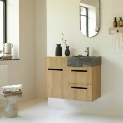 Line Solid Oak And Marble Vanity Unit 85 Cm Ref. 6408 -TIKAMOON Sales 1200 1200 line solid oak and marble vanity unit 85 cm 3