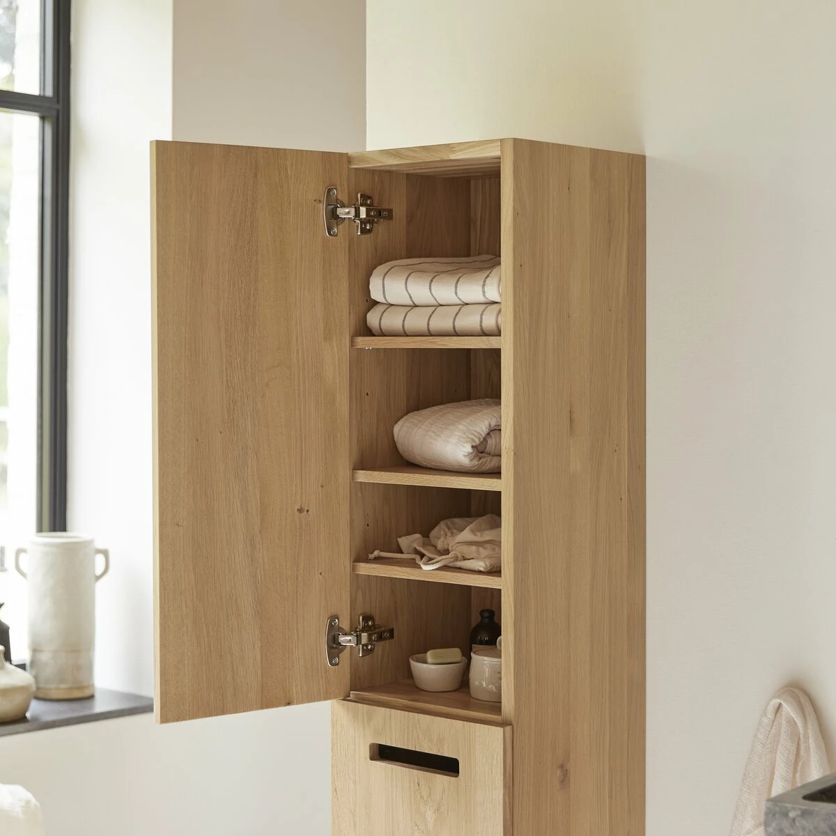 Line Solid Oak Tall Cabinet With Mirror Ref. 6405 4 Line Solid Oak Tall Cabinet With Mirror Ref. 6405 - Image 2