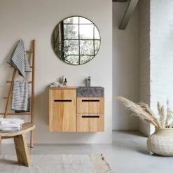 Line Solid Teak And Marble Bathroom Cabinet 85 Cm Ref. 2575