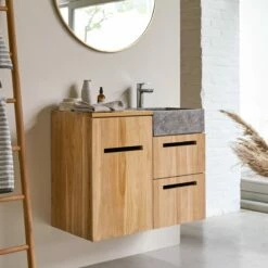 Line Solid Teak And Marble Bathroom Cabinet 85 Cm Ref. 2575 -TIKAMOON Sales 1200 1200 line solid teak and marble bathroom cabinet 85 cm 3