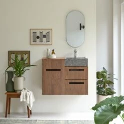 Line Solid Walnut And Marble Vanity Unit 85 Cm Ref. 4877