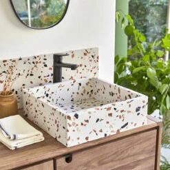Made Brown Square Premium Terrazzo Washbasin Made Ref. 6449