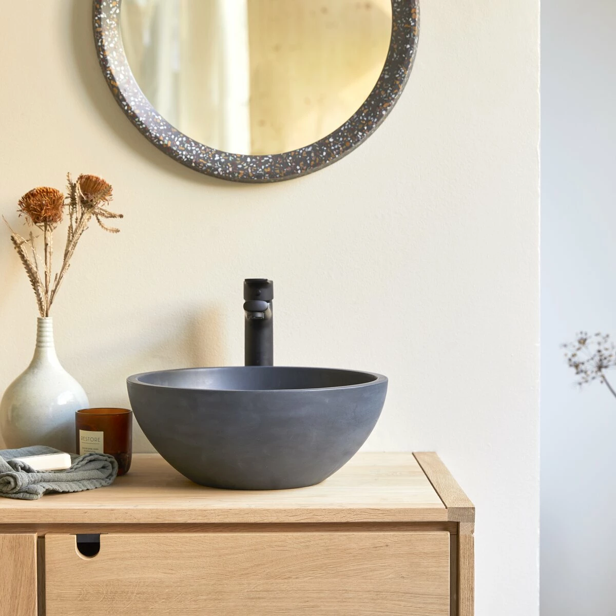 Micha Round Black Terrazzo Washbasin Ref. 6104 4 Micha Round Black Terrazzo Washbasin Ref. 6104 - Image 2