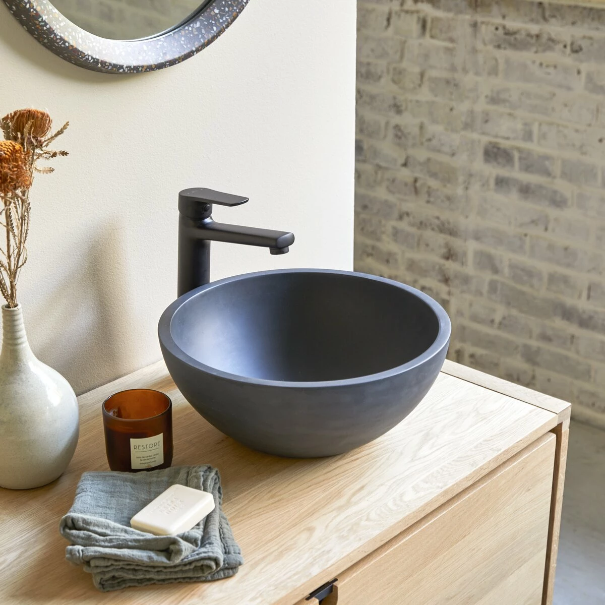 Micha Round Black Terrazzo Washbasin Ref. 6104 5 Micha Round Black Terrazzo Washbasin Ref. 6104 - Image 3