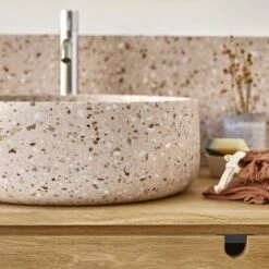 Milos Round Pink Premium Terrazzo Washbasin Ref. 6439 11 Milos Round Pink Premium Terrazzo Washbasin Ref. 6439 -TIKAMOON Sales 1200 1200 milos pink premium terrazzo washbasin 2