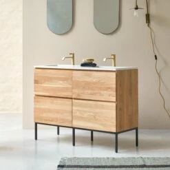 Nova Moon Solid Oak And Premium Terrazzo Vanity Unit 120 Cm Ref. 6248 -TIKAMOON Sales 1200 1200 nova 120 cm vanity unit in solid oak and moon premium terrazzo 2