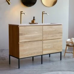 Nova Pink Solid Oak And Premium Terrazzo Vanity Unit 120 Cm Ref. 6171 -TIKAMOON Sales 1200 1200 nova 120 cm vanity unit in solid oak and pink premium terrazzo 2