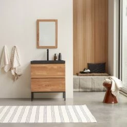 Nova Solid Oak And Lava Stone Vanity Unit 80 Cm Ref. 6173