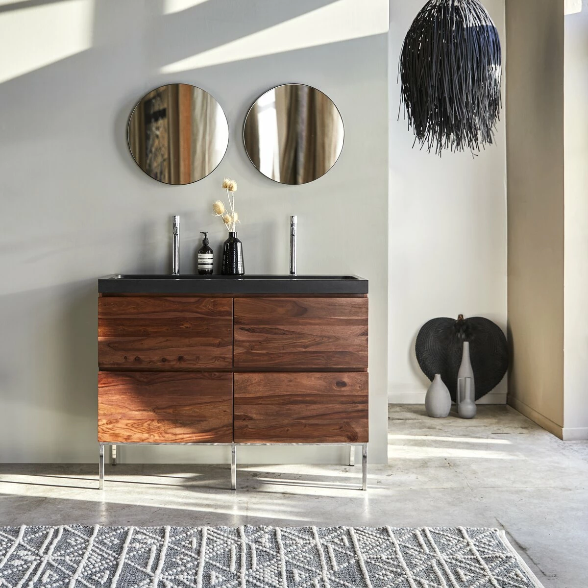 Nova Solid Sheesham And Lava Stone Bathroom Cabinet 120 Cm Ref. 2564 3 Nova Solid Sheesham And Lava Stone Bathroom Cabinet 120 Cm Ref. 2564