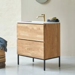 Nova Vanity Unit In Solid Oak And Moon Premium Terrazzo 80 Cm Ref. 6246 -TIKAMOON Sales 1200 1200 nova vanity unit in solid oak and moon premium terrazzo 80 2