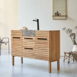 Slats Solid Teak And Marble Bathroom Cabinet 125 Cm Ref. 2588 -TIKAMOON Sales 1200 1200 slats solid teak and marble bathroom cabinet 125 cm 3