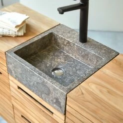 Slats Solid Teak And Marble Bathroom Cabinet 125 Cm Ref. 2588 -TIKAMOON Sales 1200 1200 slats solid teak and marble bathroom cabinet 125 cm 5